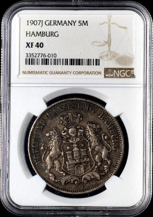 Duitsland, keizerrijk Willem II. 5 Mark 1907 - NGC XF40, Postzegels en Munten, Munten | Europa | Niet-Euromunten