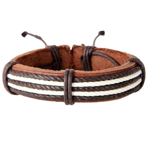 Fako Bijoux® - Armband - Leder - Geknoopt Touw - Bruin/Crème, Sieraden, Tassen en Uiterlijk, Armbanden, Verzenden