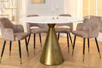 Ronde eettafel ELEGANCIA 100cm messing wit marmer ijzer met, Huis en Inrichting, Tafels | Eettafels, Ophalen of Verzenden, Nieuw