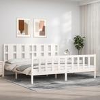 vidaXL Bedframe met hoofdbord massief hout wit 180x200 cm, Huis en Inrichting, Slaapkamer | Bedden, Eenpersoons, Verzenden, Wit