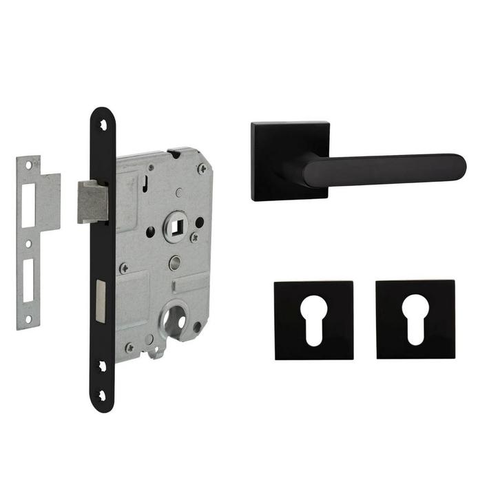 Deurbeslag set met cilinderrozet en deurklink Linee zwart, Doe-het-zelf en Verbouw, Hang- en Sluitwerk, Klink of Kruk, Nieuw, Overige materialen