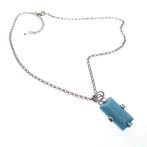 Zilveren ketting met vaste blauwe hanger | 40- 45 cm, Sieraden, Tassen en Uiterlijk, Kettingen, Gebruikt, Overige kleuren, Ophalen of Verzenden