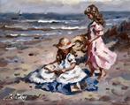 Francis Cristaux (1950) - Fillettes au Bord de Mer - Lecture, Antiek en Kunst, Kunst | Schilderijen | Klassiek