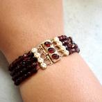 Glaskralen armband met gouden slot; Antiek/vintage | Ø 50 m, Sieraden, Tassen en Uiterlijk, Armbanden, Gebruikt, Overige kleuren