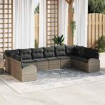 vidaXL Tuin Sofa Set 10 pcs Grijs Poly Rattan, Poedergecoat, Verzenden, Nieuw, Rotan