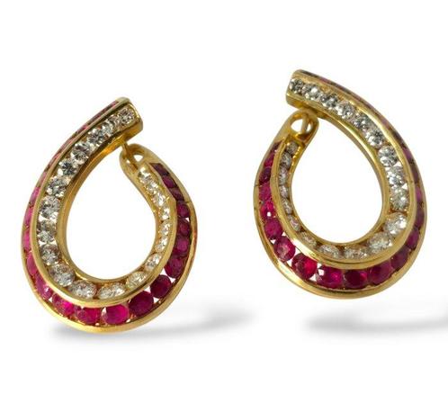Oorbellen - 18 karaat Geel goud, 18k Geel Goud Diamant en, Sieraden, Tassen en Uiterlijk, Oorbellen