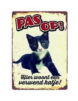Waakbord blik Hier woont een verwend katje 21x15CM beschikbaar voor biedingen