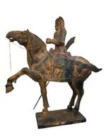 Chinese Sculptuur Krijger te Paard - Tang-stijl - Hout -