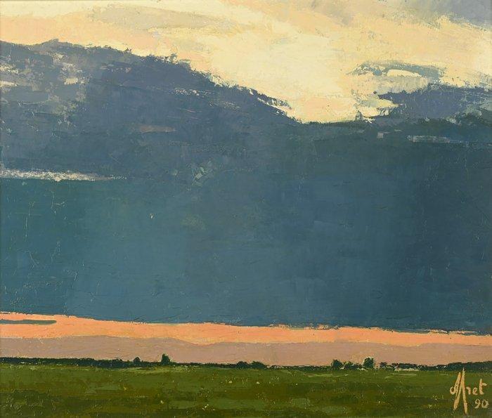 Yves Offret (1946 - 2004) - Soleil coucher, nuage bleu, Antiek en Kunst, Kunst | Schilderijen | Klassiek