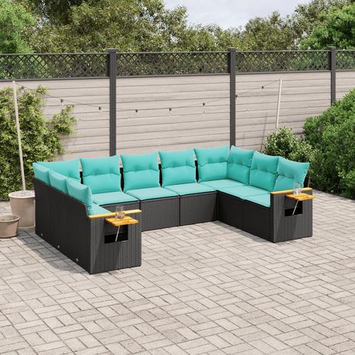 vidaXL 9-delige Loungeset met kussens poly rattan zwart, Tuin en Terras, Tuinsets en Loungesets, Loungeset, Nieuw, Rotan, Verzenden