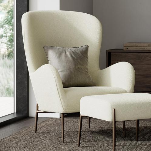 *WOONWINKEL* Dan-Form Glam Fauteuil Wit Boucle Met Hoge Rugl, Huis en Inrichting, Fauteuils, Nieuw, Verzenden