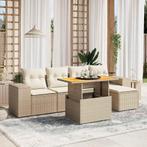 vidaXL 6-delige Loungeset met kussens poly rattan beige, Verzenden, Nieuw, Rotan, Loungeset