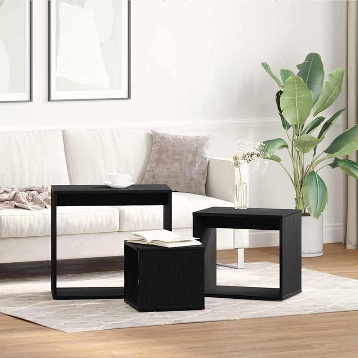 vidaXL Nesttafel 3 pcs Zwart Eiken 55 x 30 x 50 cm Bewerkt, Huis en Inrichting, Tafels | Bijzettafels, Nieuw, Hout, Verzenden