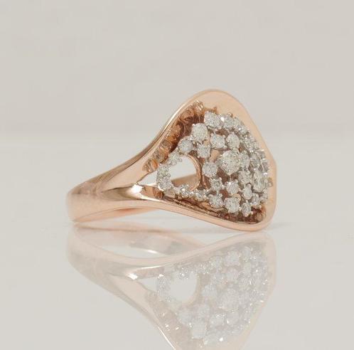 Statement ring - 14 karaat Roségoud - 0.58ct. tw. Diamant, Sieraden, Tassen en Uiterlijk, Antieke sieraden