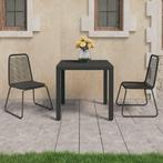 vidaXL 3-delige Tuinset PVC-rattan zwart, 2 zitplaatsen, Kunststof, Verzenden, Nieuw