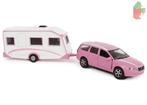 Kids Globe Volvo V70 Met Caravan Die Cast Pb 30Cm Roze, Kinderen en Baby's, Speelgoed | Overig, Nieuw, Ophalen of Verzenden