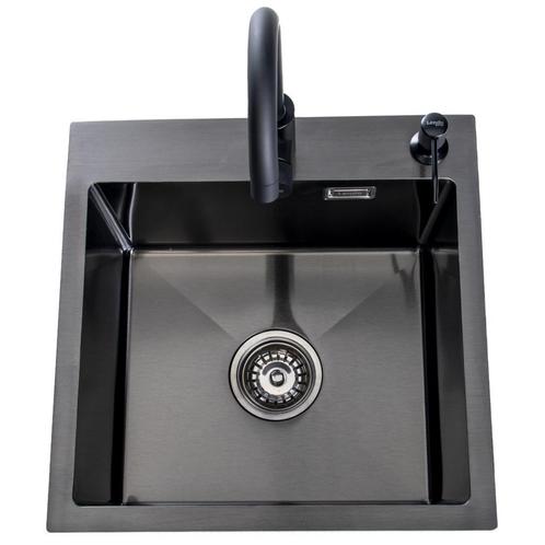 Spoelbak + keukenkraan | Gootsteen | RVS | 44x44cm | Zwart, Huis en Inrichting, Keuken | Keukenelementen, 25 tot 50 cm, Zwart