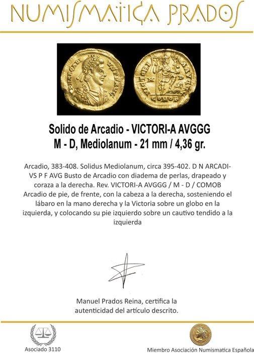 Romeinse Rijk. Arcadius (383-408 n.Chr.). Solidus VICTORI-A, Postzegels en Munten, Munten | Europa | Niet-Euromunten