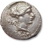 Romeinse Republiek. M. Porcius Cato, 89 v.Chr.. Denarius