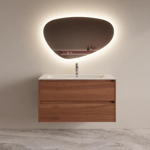 Badmeubelset BWS Riga Met Asia Wastafel Wit 100 cm Walnoot, Doe-het-zelf en Verbouw, Sanitair, Bad, Nieuw, Ophalen of Verzenden