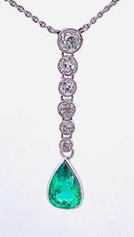 Halsketting - 18 karaat Witgoud Smaragd - Diamant, Sieraden, Tassen en Uiterlijk, Nieuw