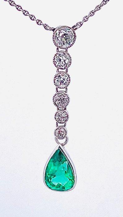 Halsketting - 18 karaat Witgoud Smaragd - Diamant, Sieraden, Tassen en Uiterlijk, Kettingen