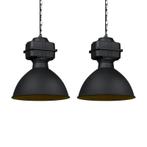 Set van 2 industriële hanglampen klein mat zwart - Sicko, Nieuw, Overige materialen, Industrieel, 75 cm of meer