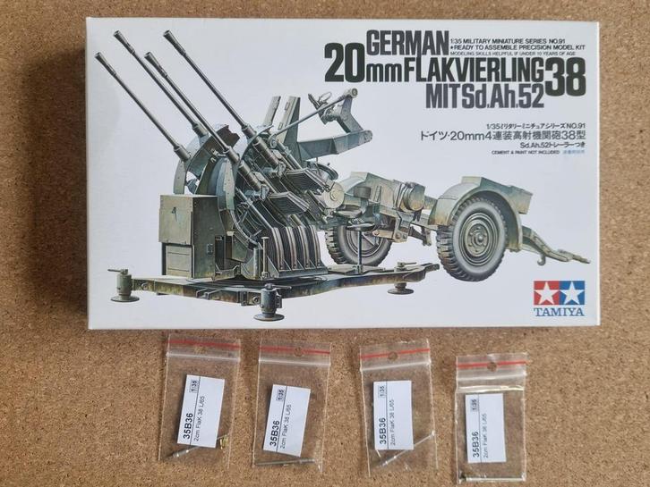 Tamiya 35091 20mm Flakvierling 38 mit Sd.Ah.52 1:35 + RB, Hobby en Vrije tijd, Modelbouw | Auto's en Voertuigen, Tamiya, Verzenden