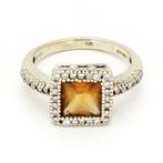 Ring - 14 karaat Geel goud Citrien - Diamant, Nieuw