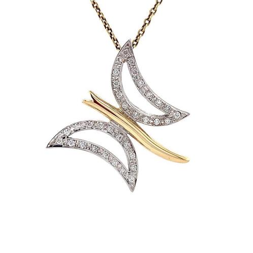 Gouden vlinder hanger met diamant 14 krt, Sieraden, Tassen en Uiterlijk, Kettinghangers, Wit, Zo goed als nieuw, Goud, Verzenden