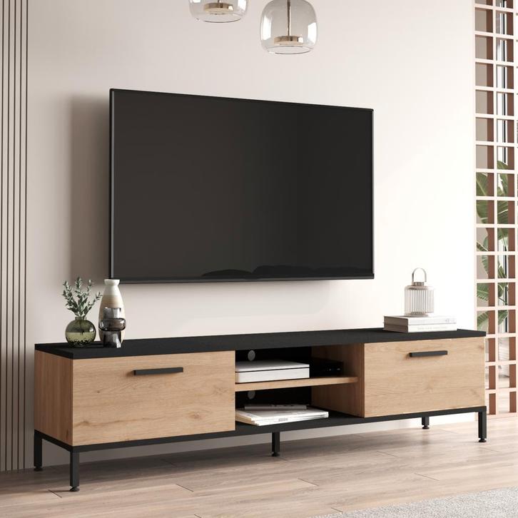 [en.casa] TV-meubel Lempäälä 39x160x35 cm eiken en zwart, Huis en Inrichting, Kasten | Televisiemeubels, Verzenden