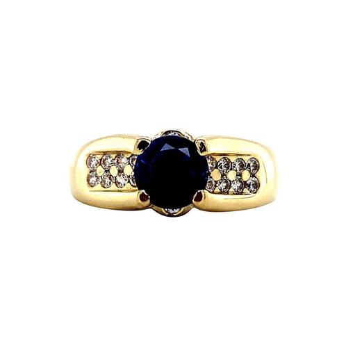 Gouden ring met saffier en zirkonia 14 krt, Sieraden, Tassen en Uiterlijk, Ringen, Nieuw, Ophalen of Verzenden