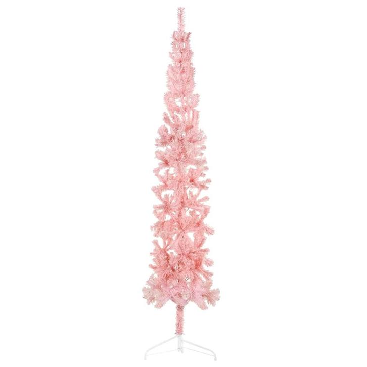 vidaXL Kunstkerstboom half met standaard smal 240 cm roze, Diversen, Kerst, Nieuw, Verzenden