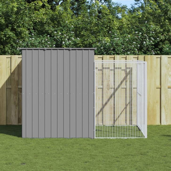 vidaXL Hondenhok met ren 214x253x181 cm staal lichtgrijs, Dieren en Toebehoren, Hondenhokken, Nieuw, Verzenden
