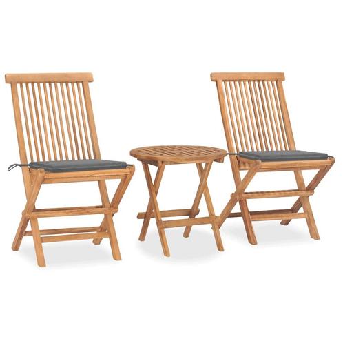 vidaXL 3-delige Tuinset inklapbaar met kussen massief, Tuin en Terras, Tuinsets en Loungesets, Tuinset, Nieuw, 2 zitplaatsen, Teakhout