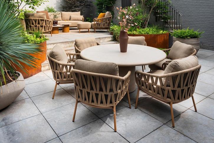 4SO Biarritz/Hampton 6-persoons ronde low-dining tuinset -, Tuin en Terras, Tuinsets en Loungesets, Tuinset, Nieuw, Overige materialen