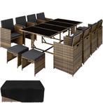 Wicker zitgroep Palma 8+4+1 met beschermhoes - natuur/donker, Tuin en Terras, Verzenden, Nieuw