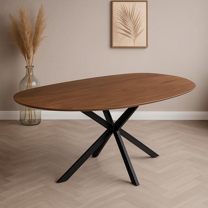 Mangohouten Eettafel Organisch Aislinn 180x90 cm Walnoot, Huis en Inrichting, Tafels | Eettafels, Nieuw, Overige houtsoorten, Overige vormen