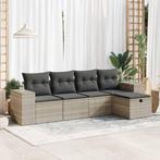 vidaXL 5-delige Loungeset met kussens poly rattan lichtgrijs, 5 zitplaatsen, Nieuw, Loungeset, Verzenden