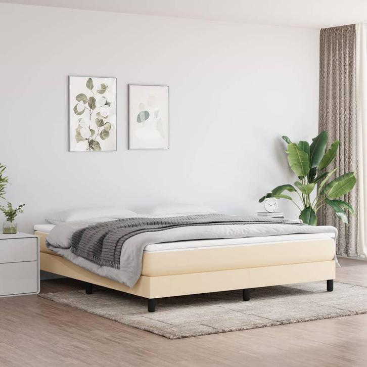 vidaXL Boxspring bed stof crèmekleurig 160x200 cm, Huis en Inrichting, Slaapkamer | Bedden, 160 cm, 200 cm, Crème, Tweepersoons