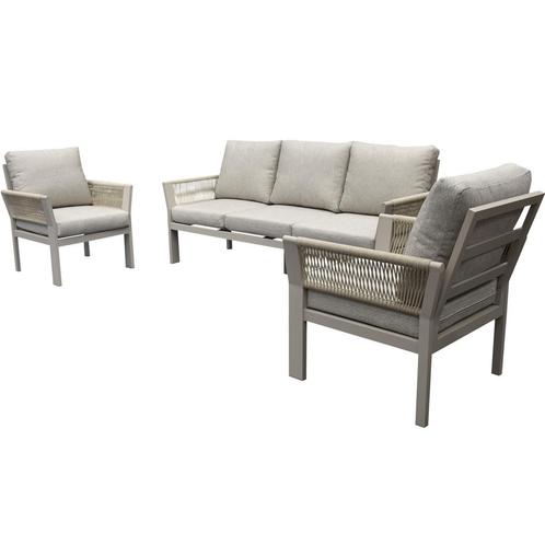 Saigon stoel bank loungeset 3 delig latte zand aluminium, Tuin en Terras, Tuinsets en Loungesets, Nieuw, Ophalen of Verzenden