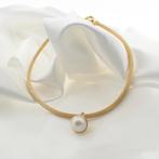 Gouden mesh collier met parel hanger | 46 cm (parel ketting), Sieraden, Tassen en Uiterlijk, Kettingen, Gebruikt, Overige kleuren