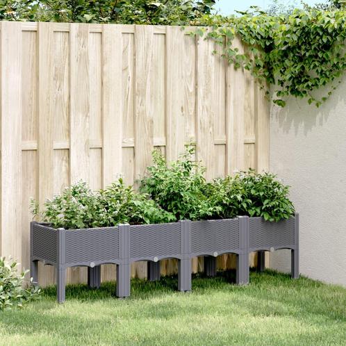 vidaXL Plantenbak met poten 160x40x42 cm polypropeen grijs, Tuin en Terras, Bloembakken en Plantenbakken, Nieuw, Kunststof, Verzenden
