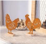 Decoratieve Roestbruine Kippen op Houten Voet – Set van 2, Verzenden, Nieuw