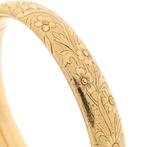 Gouden vintage slavenarmband met gravures | Ø 60,5 mm, Ophalen of Verzenden, Gebruikt, Overige kleuren, Goud