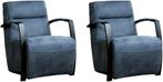 Blauwe leren industriële stalen fauteuils - Kenia Leer Deni, Nieuw, Ophalen of Verzenden, Modern, 50 tot 75 cm