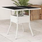 vidaXL Tuintafel met glazen blad 80x80x75 cm poly rattan wit, Tuin en Terras, Tuintafels, Verzenden, Nieuw