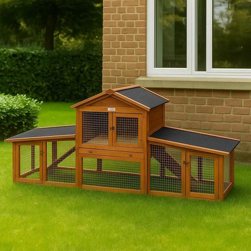 Konijnenhok | Dierenverblijf | Cavia | 204x46x84cm | Hout, Dieren en Toebehoren, Knaagdieren en Konijnen | Hokken en Kooien, 60 tot 90 cm