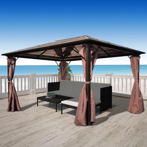 vidaXL Prieel met gordijn 400x300 cm aluminium bruin, Tuin en Terras, Partytenten, Nieuw, Verzenden