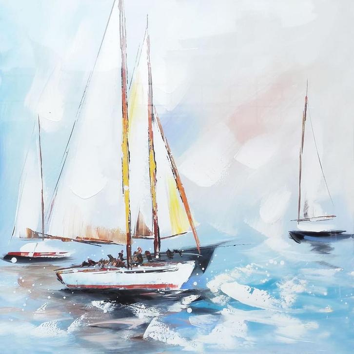 Olieverf schilderij Zeilboot P1682, Huis en Inrichting, Woonaccessoires | Overige, Nieuw, Ophalen of Verzenden